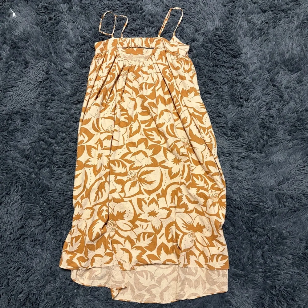 MADEWELL Women's summer beach boho Orange Linen-Blend Cami Midi Dress small - Picture 7 of 15